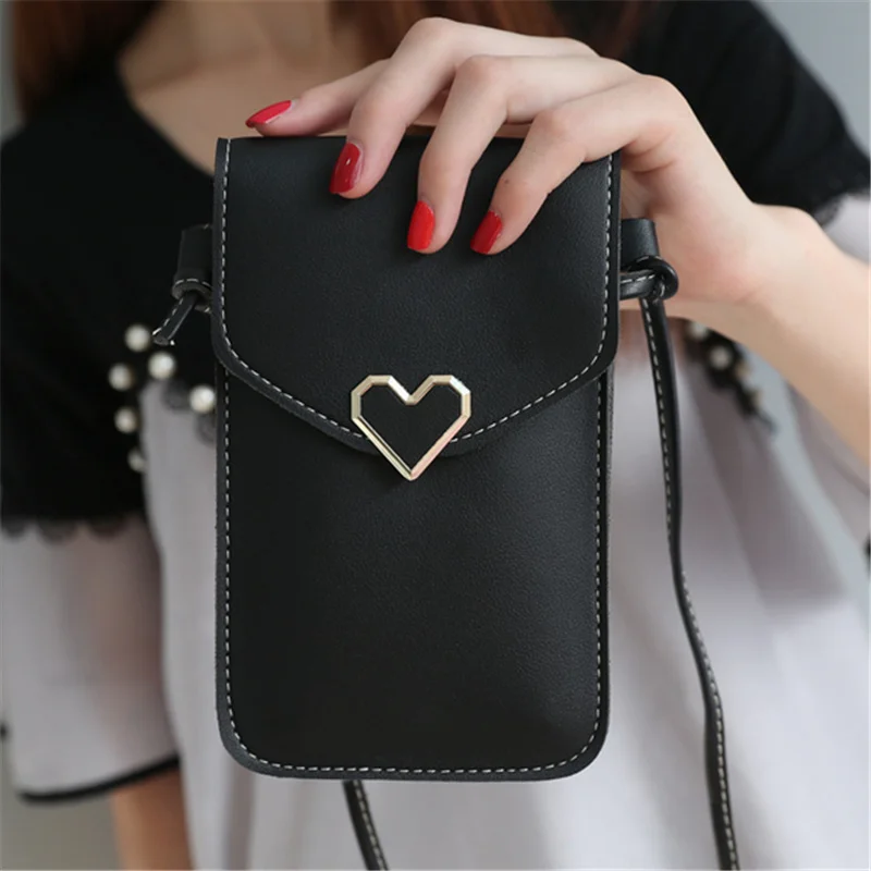 Transparent Touch Screen Cell Phone Purse Smartphone Wallet Shoulder Strap Handbag PU Leather Casual Crossbody Bags Women