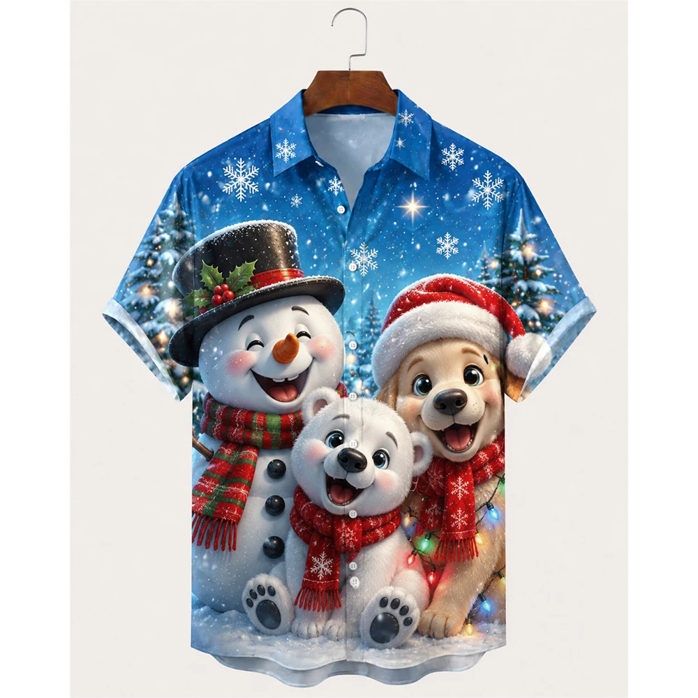 Men's Short Sleeve Shirt Cute Gingerbread Man Family Candy Cane Snowflake Xmas Print Holiday Casual Top Mens Clothing