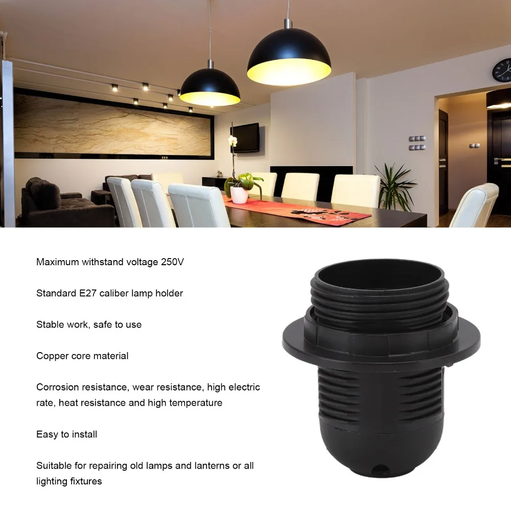 10PCS Safe E27 Light Base Socket Black White Lamp Socket ABS Light Socket Base Home Lighting