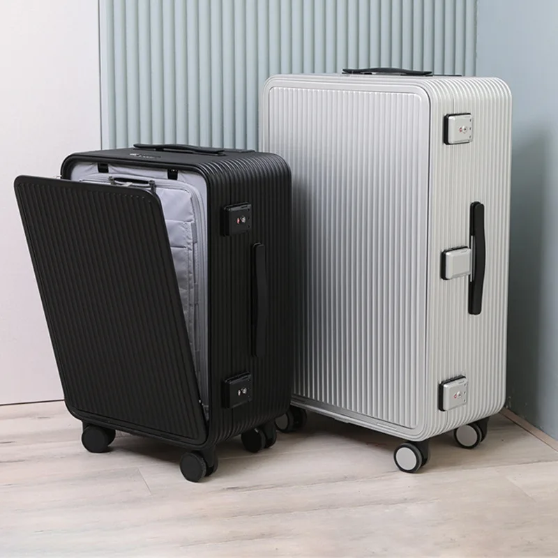 20/24/26 بوصة 100% سبائك الألومنيوم الجبهة افتتاح الأمتعة متعددة الوظائف حقيبة تروللي بعجلات الصعود صندوق الجانب افتتاح حقيبة سفر #3