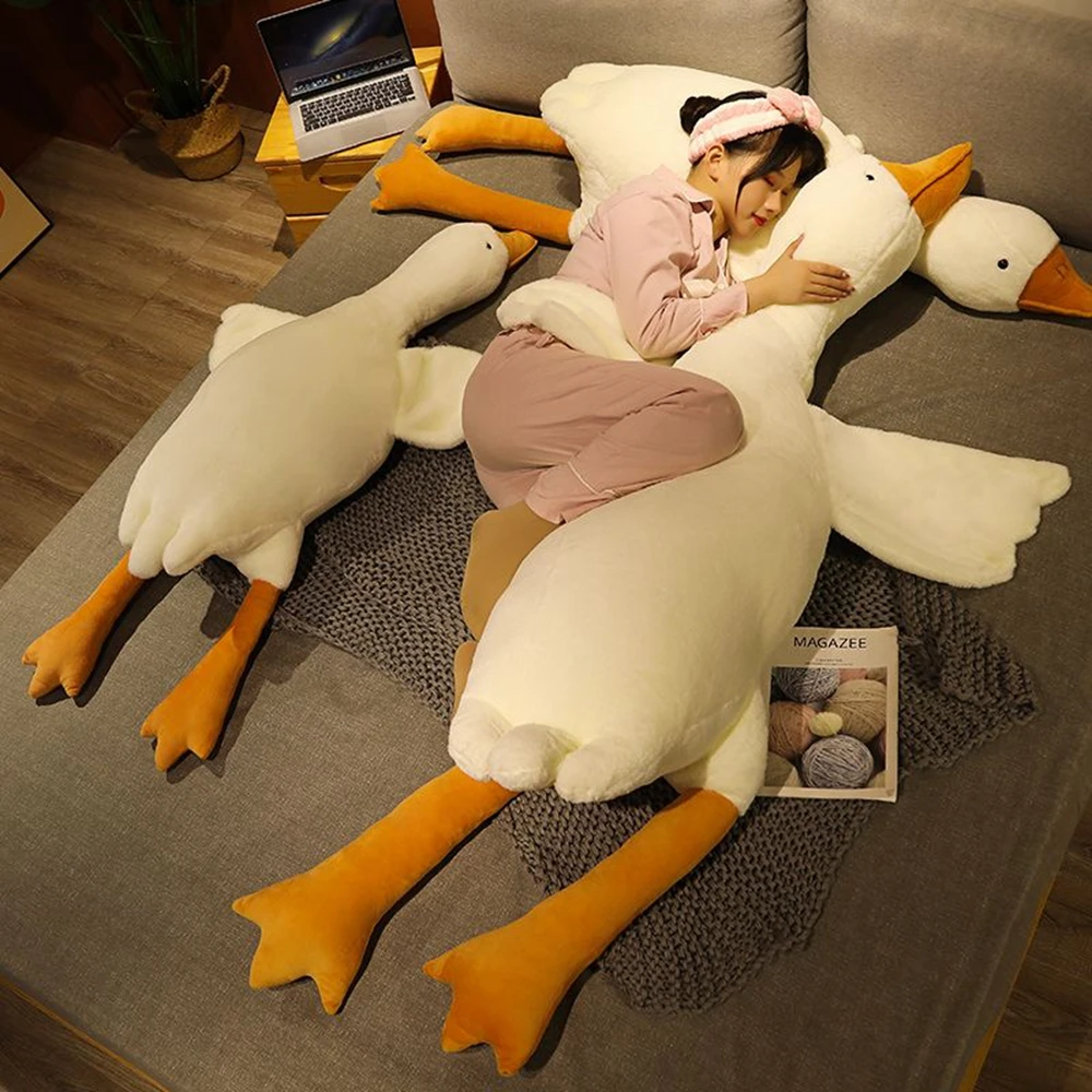 Pato de peluche de 50-130cm para niños, muñeco suave de peluche de animales, Cisne, Ganso, almohada para dormir, esterilla para el suelo, regalo de cumpleaños