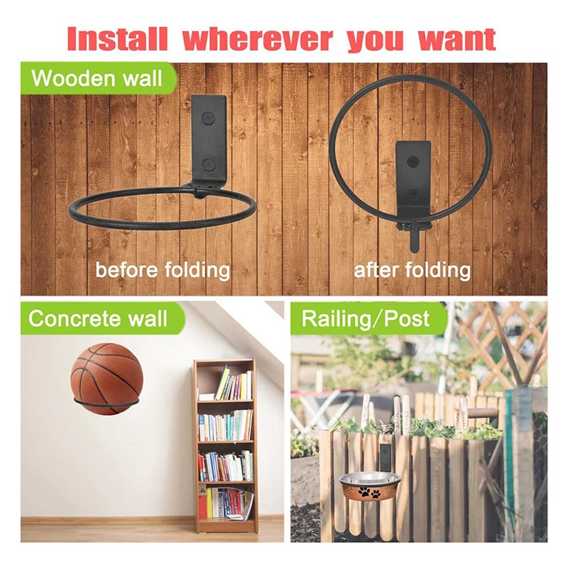 ETRT 10 Pack Foldable Ball Holder Wall Mounted,Sports Ball Display Rack For Basketball Volleyball Rugby Soccer Football