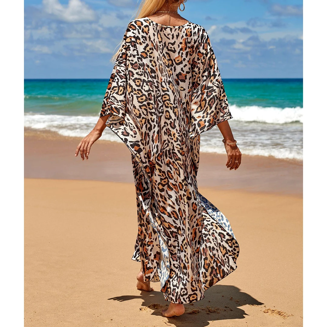 Sexy Tunika mit Zebra-Muster und V-Ausschnitt, Strandkleid, Strandmode, langes Strandkleid für Damen, V4159 – Detail 14