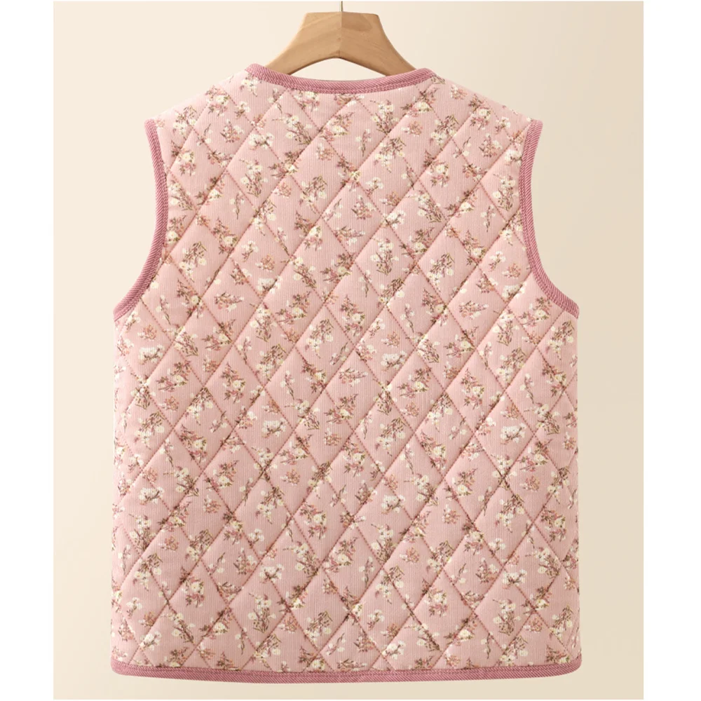 Autumn Winter New Plants Floral Embroidery Warm Vest Trendy Middle-Aged Women's Jacket Vest Faionable Casual Top