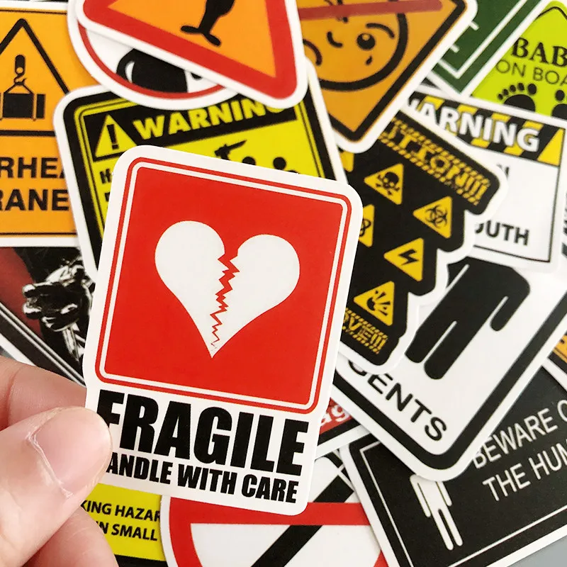 10/30/50Pcs Warning Mark Waterproof Graffiti Sticker Decorative Luggage Cup Laptop Phone Skateboard Guitar Scrapbook Stickers