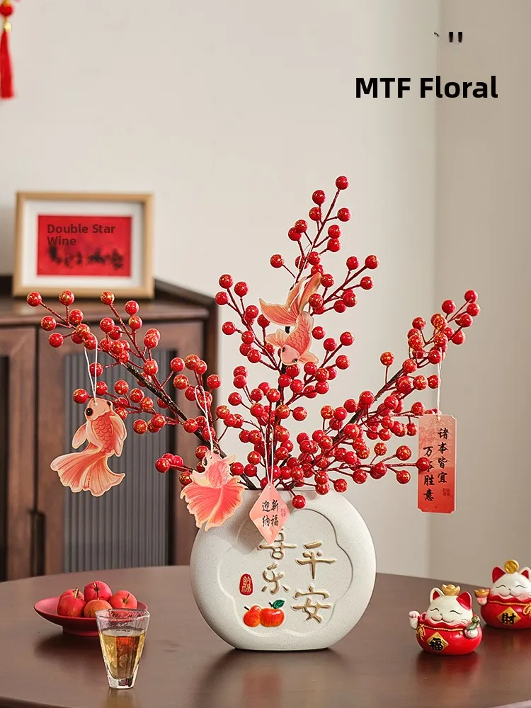 

Искусственные цветы «Золотая пыль» с красными ягодами для декора гостиной и обеденного стола на Новый год, зимние красные ягоды для украшения...