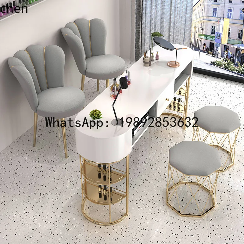 YFY  Style Nail Table Economical Glass Single Double Nail Desk gold Special Price Nail Salon Set