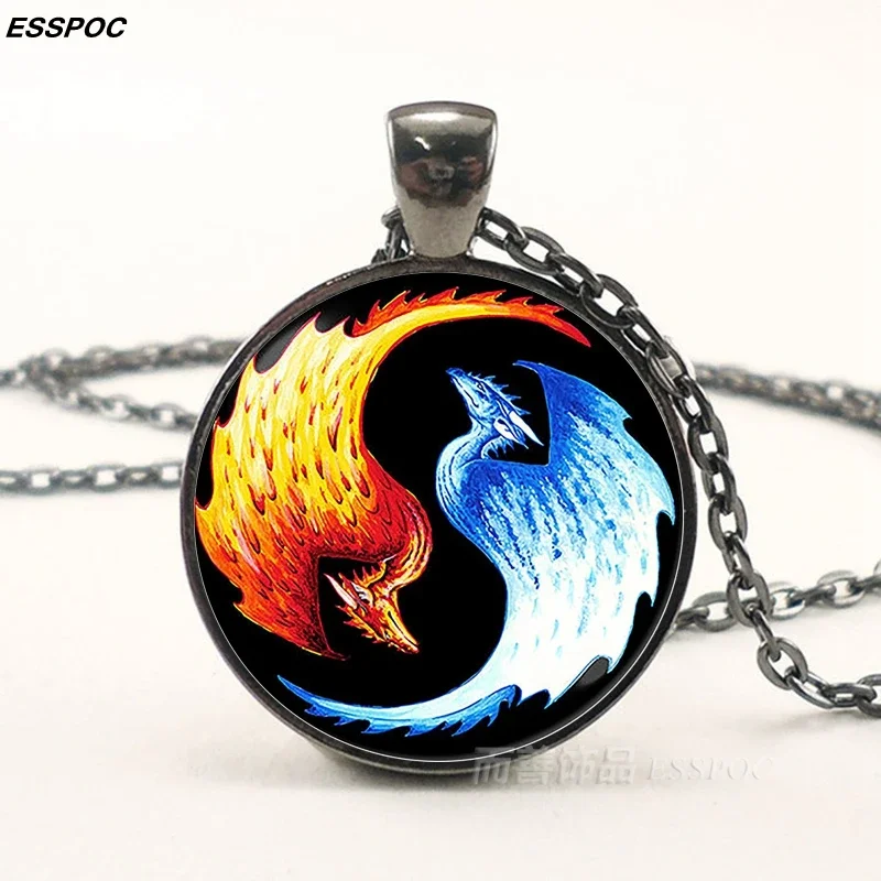 Phoenix collana Steampunk Yin Yang albero della vita pendente Cabochon in vetro collana a catena nera uomo donna accessori moda regali