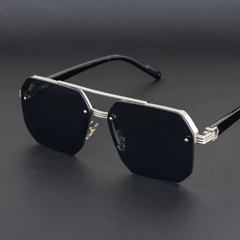 Men's Metal Sunglasses Square Half Frame Rice Nails Casual Trend Glasses Personality Retro Fashion Outdoor Sports Eyeglasses image 3