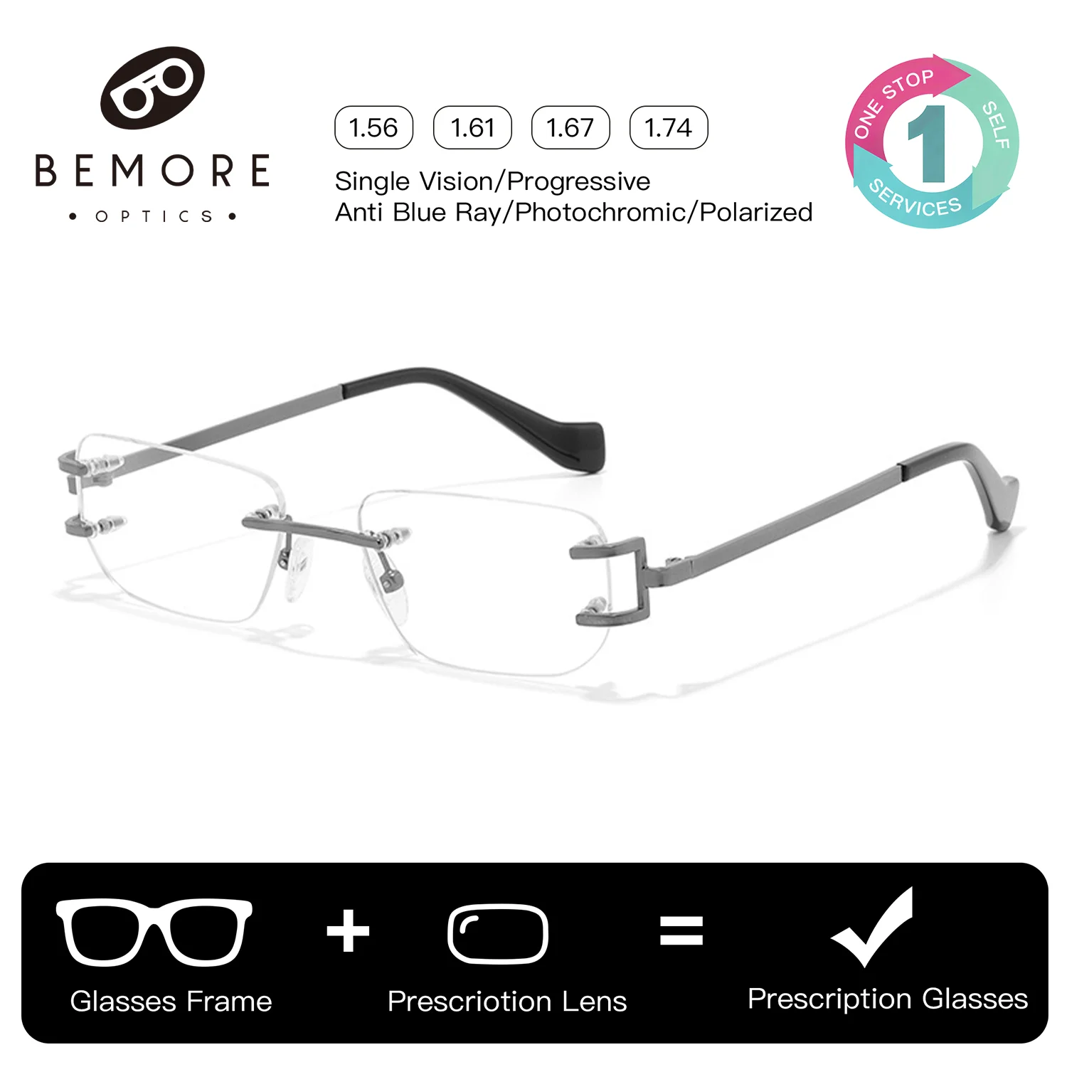 Lunettes de vue rectangulaires unisexes BEMORE avec verres photochromiques anti-lumière bleue pour femmes et hommes, montures en métal de qualité optique