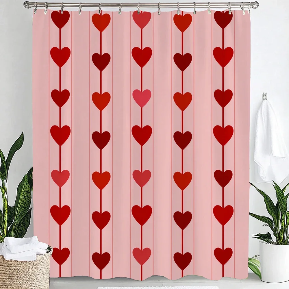 Romantic Pink Love Print Waterproof Shower Partition Privacy Hanging Curtain Multiple Size Machine Washable