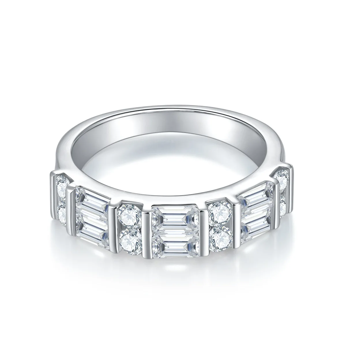 

925 Silver Moissanite Ring 2*4mm Rectangular Full Moissanite Plated 18k Gold Hip Hop Ring