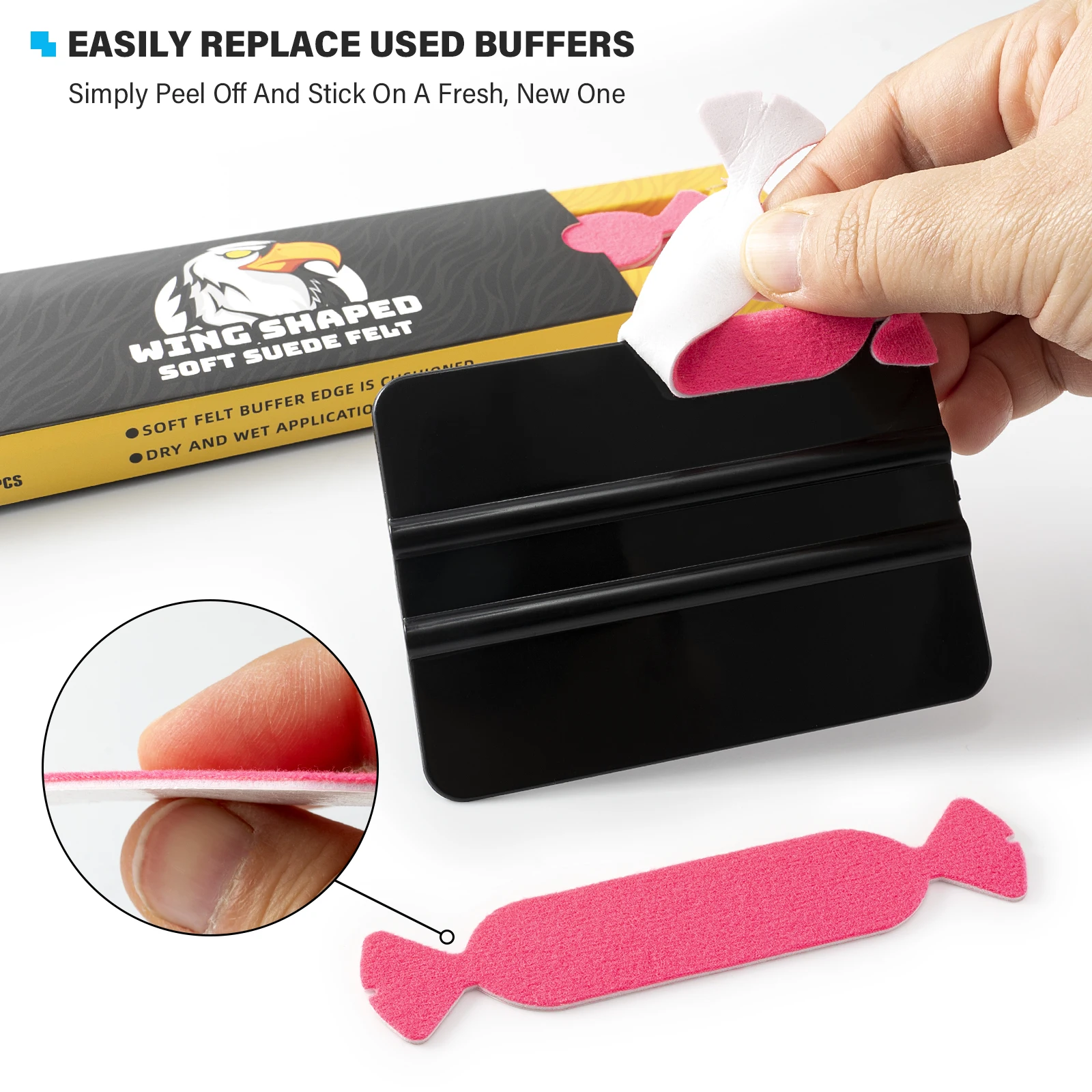 EHDIS 10pcs/Pack Buffer Felt Cloth Vinyl Car Film Wrapping Scraper Edge Fabric Protector Window Tint Cleaning Tool Replacement