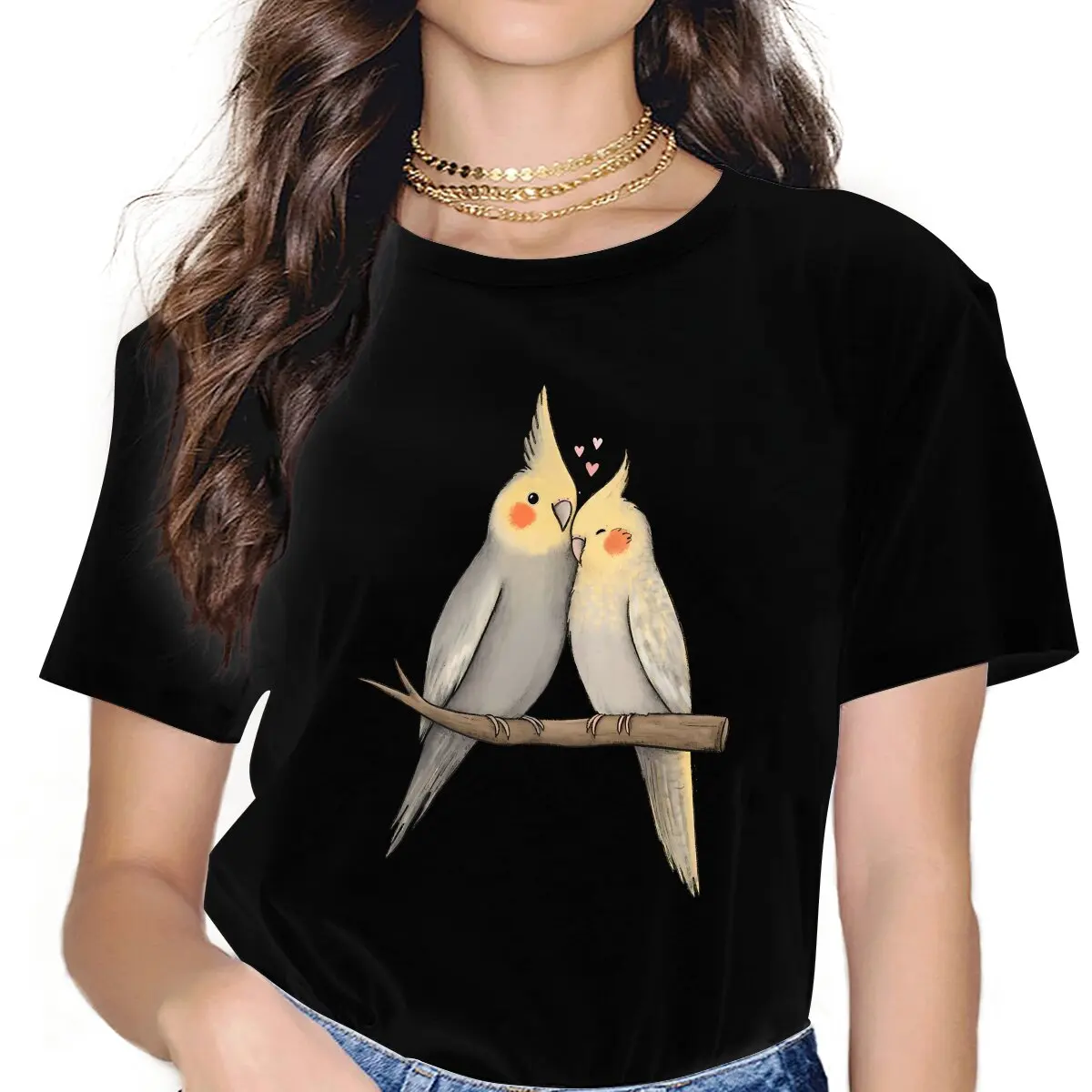 Cockatiel Cuddle TShirt For Girls Parrot Birds Pet Y2k Tees Harajuku Ladies Polyester T Shirt Soft Graphic