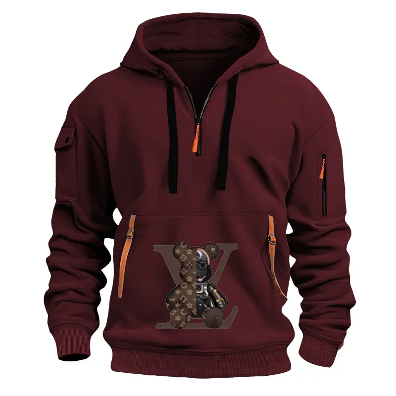 

2025 new hooded and multi-pocket zipper casual top, men's oversized loose sportswear, men's fashionable sportswear top
