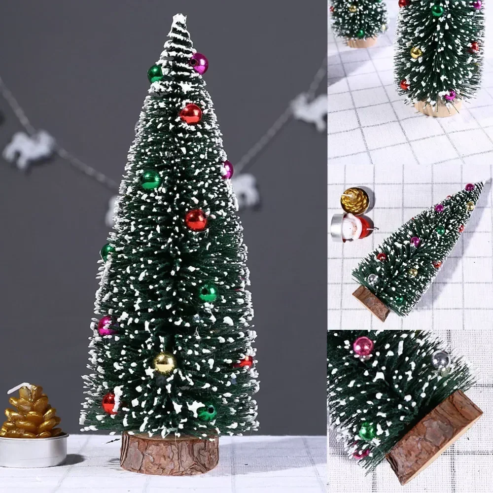 2024 Christmas Tree Mini Tree with Wood Base Diy Crafts Home Table Top Decor Xmas Wooden Pendants for New Year Home Decoración