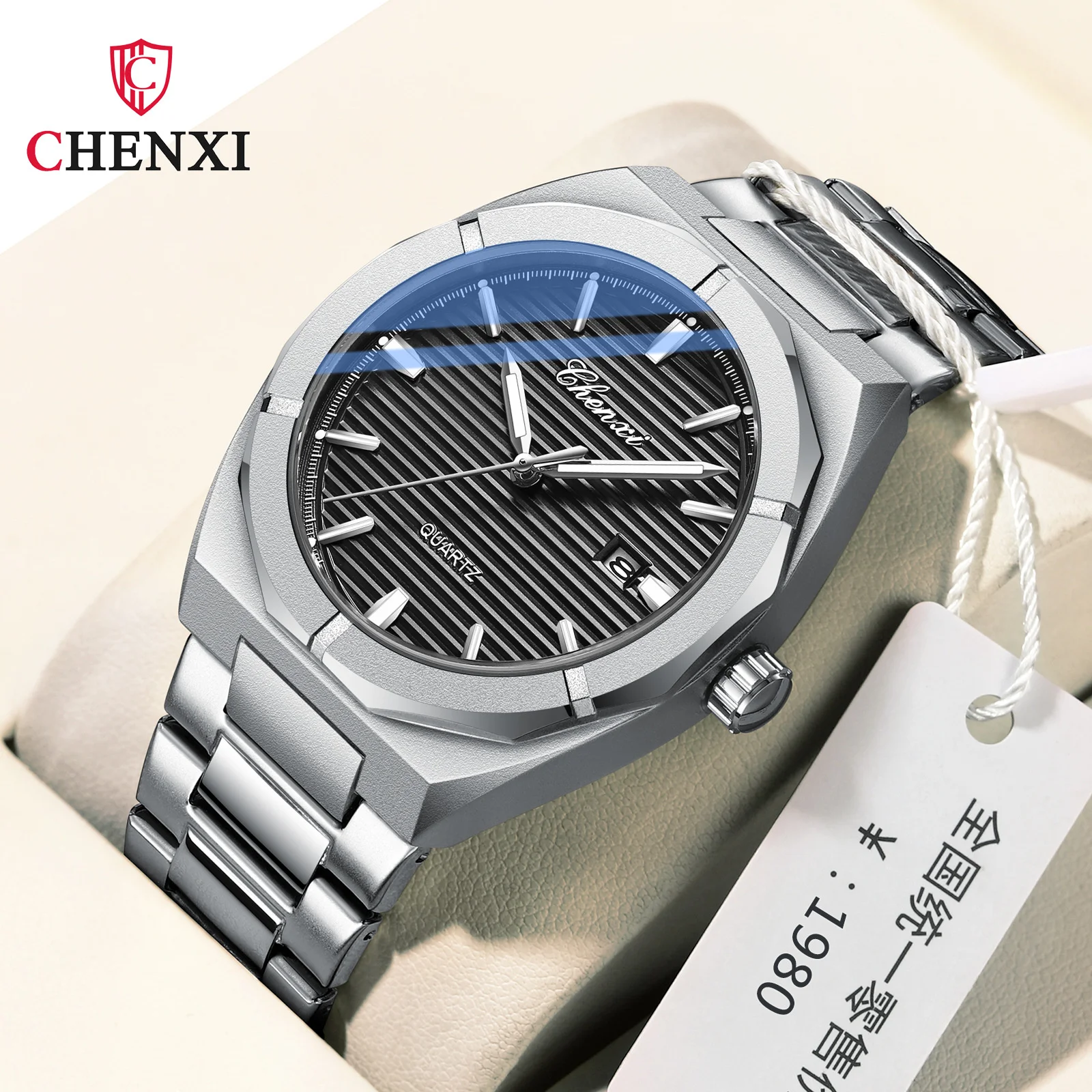 CHENXI 8262 Business Men\'s Horizontal Bar Calendar Polygon Glow Waterproof Steel Band Quartz Watch Men Buy Direct From China