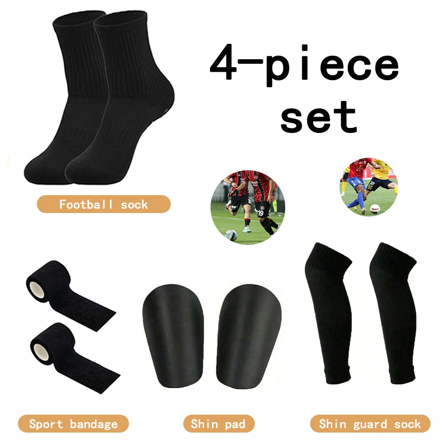 

4 Piece Set Men Women Sports Non-slip Football Socks Sports Bandage Sports Baffle Leg Board Elastic Calf Socks