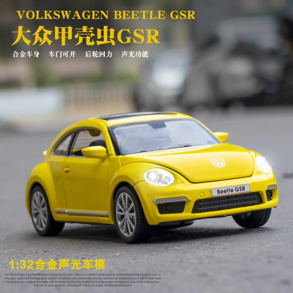 Modelo de coche VOLKSWAGEN Beetle GSR, juguete de Metal fundido, aleación Acústica-óptica, artículo para niños, 1:32, A134