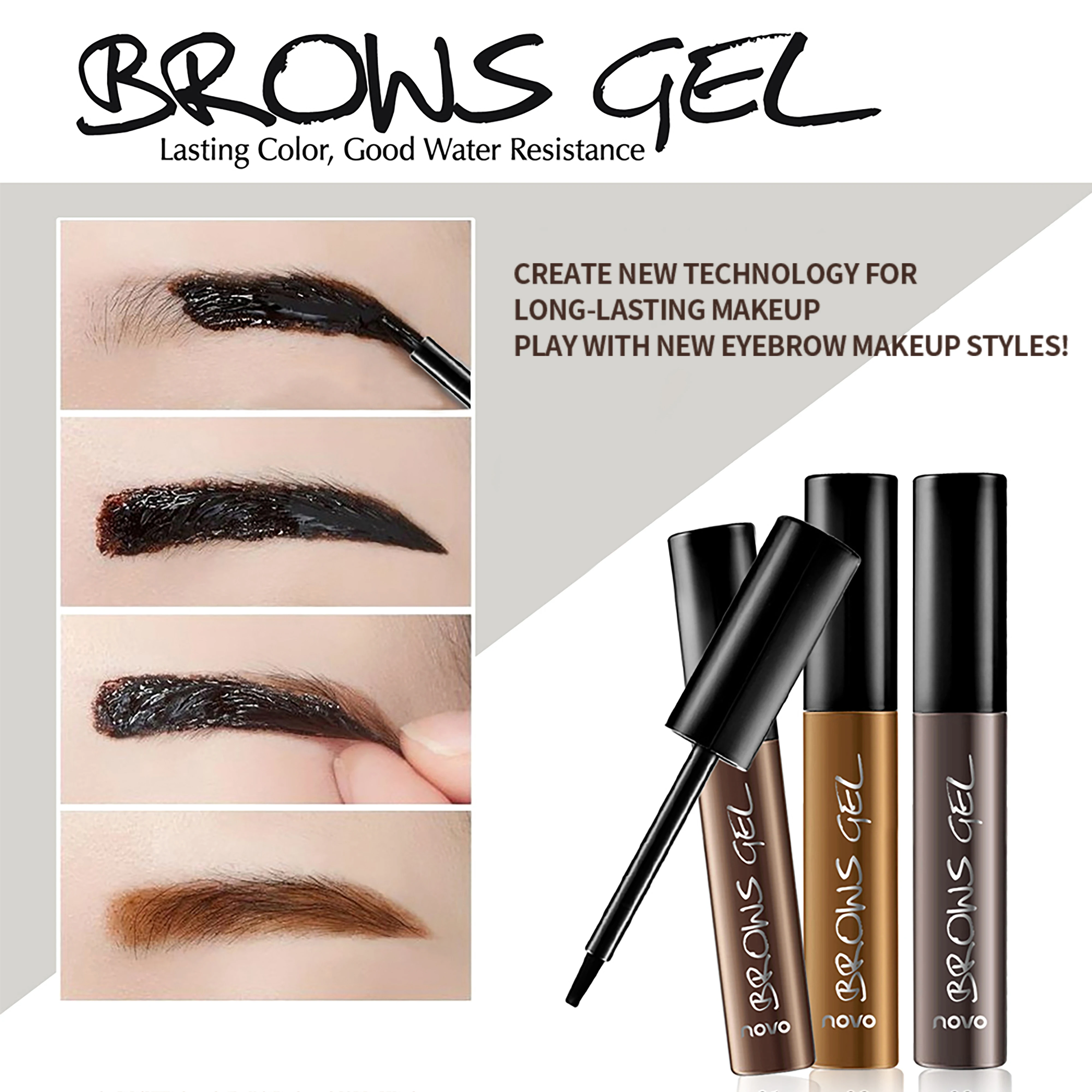 NOVOWasserfeste und schweißbeständige, abziehbare Formel für wischfeste, langlebige Brauen. Mühelose Augenbrauenanwendung.