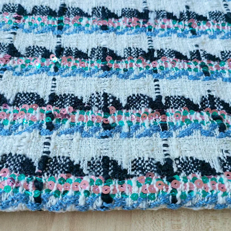 

Белая и черная полоска и блестки, окрашенная в пряжу твидовая ткань для осеннего пальто, платья, куртки, костюма, ткань «сделай сам», швейный материал