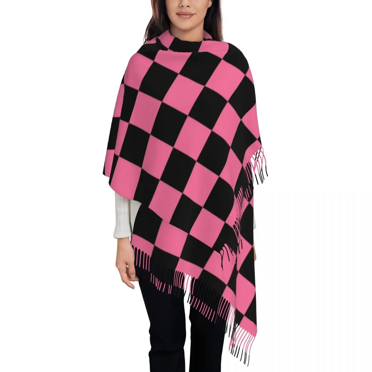 Black Pinks Kpop Star Singer Idol BLINKs Checkerboard Scarf for Women Winter Warm Shawls and Wrap Long Shawl Scarf Lightweight