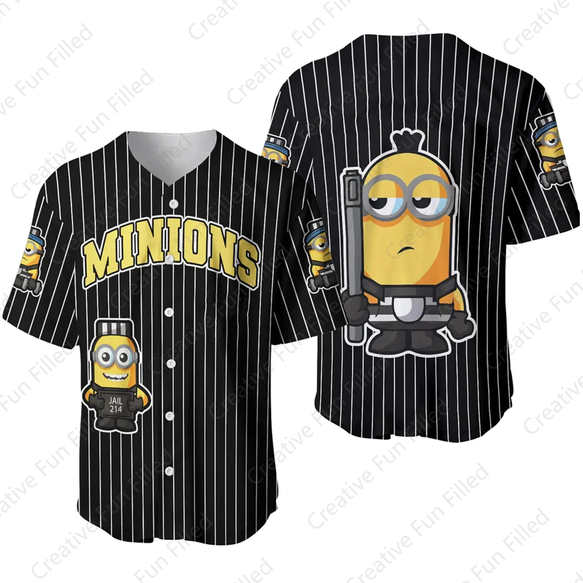 2024 New Summer Baseball Minions Jailer Minion Cartoon Casual Vacation Cute oversize Baseball Jersey per bambini/adulti Kit