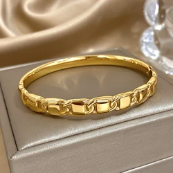 Chunky Twist Buckle Texture Stainless Steel Bracelet Bangle for Men Women Punk Lock Thick Chain Open Bangles Wrist Jewelry