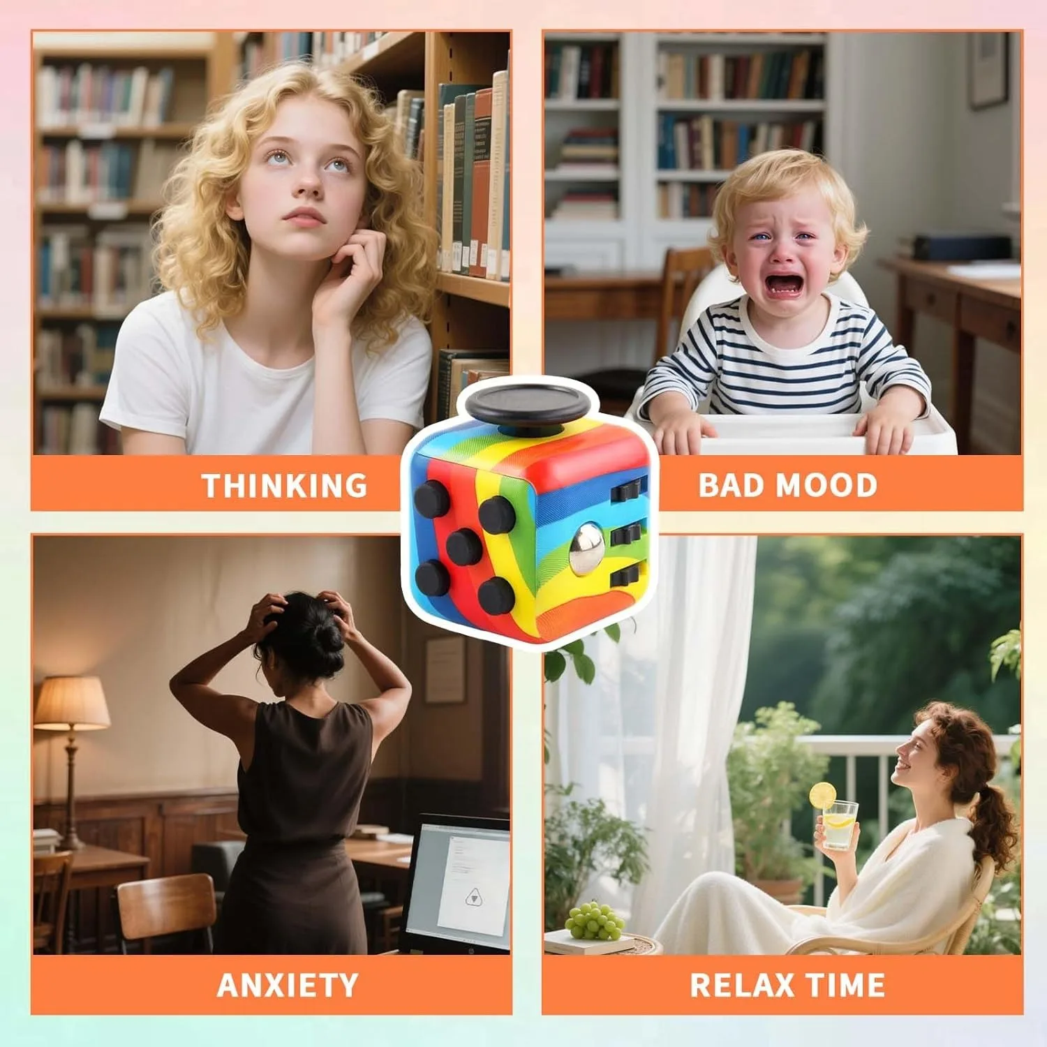6-Pack Cube Fidget Anxiety Relief, Silent & Audible Fidget Cube for Anxiety Relief, Handheld Sensory Toy