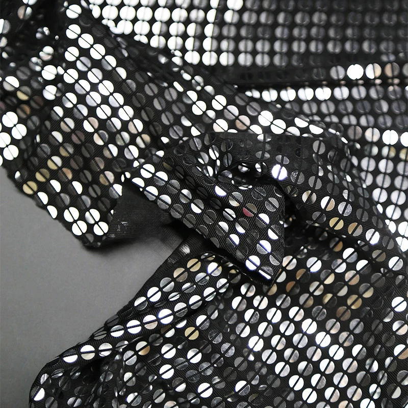 Glitter Silver Mirror Sequin Stretch Fabric Highly Reflective Hot Silver Background Stage Performance Dress Designer Fabrics