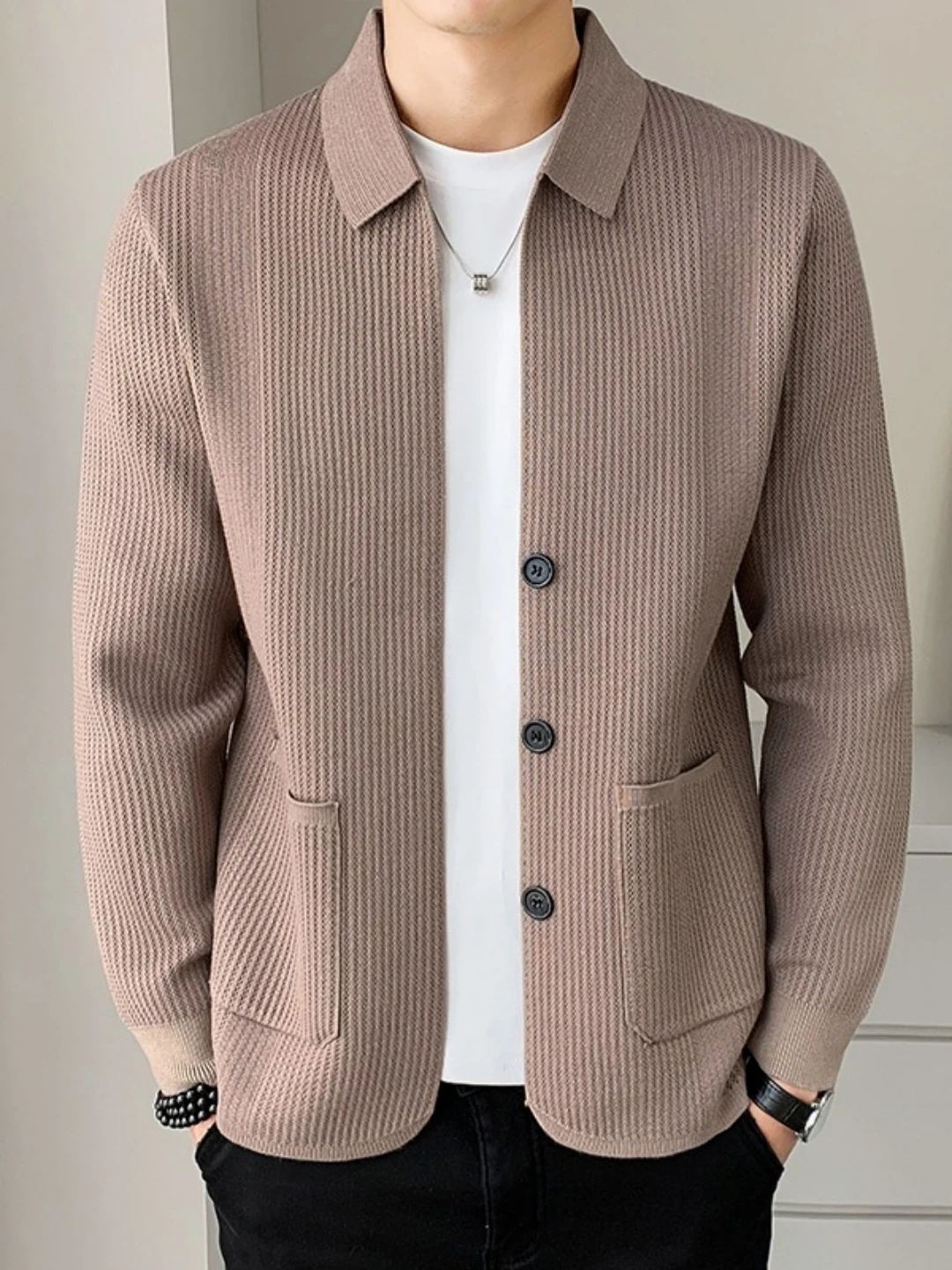 

Men's Knitted Cardigan Sweater Casual Sle Long Sve Button up Collar Jaet Autumn Winter Faion Trendy Versatile Commut...