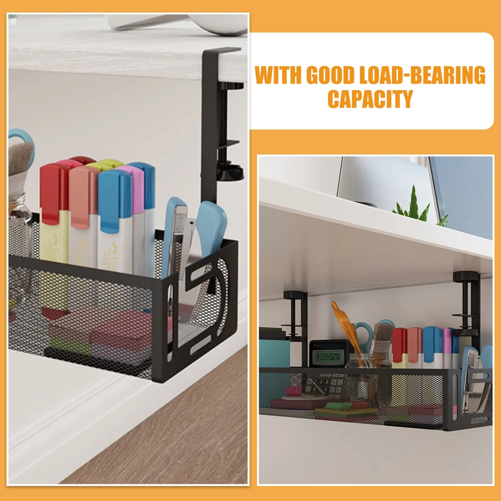 

Office Organization Cable Management Tray Desk Cord under Black Iron Holder for