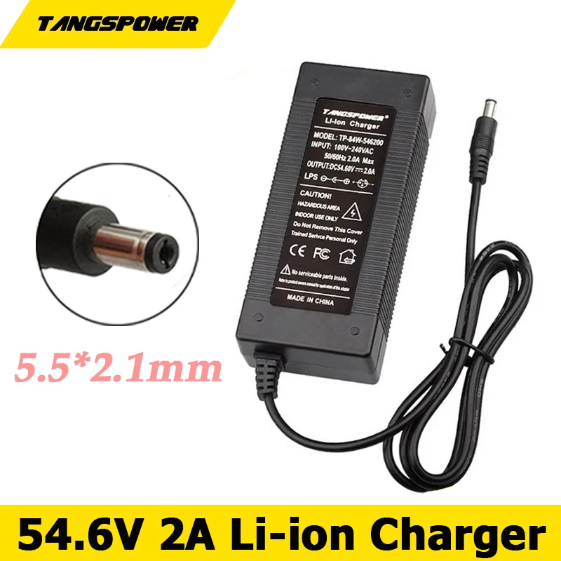 

54.6V 2A Lithium Battery Charger For 13Series 48V 2A Li-ion Battery Charger Connector DC 5.5*2.1mm High Quality