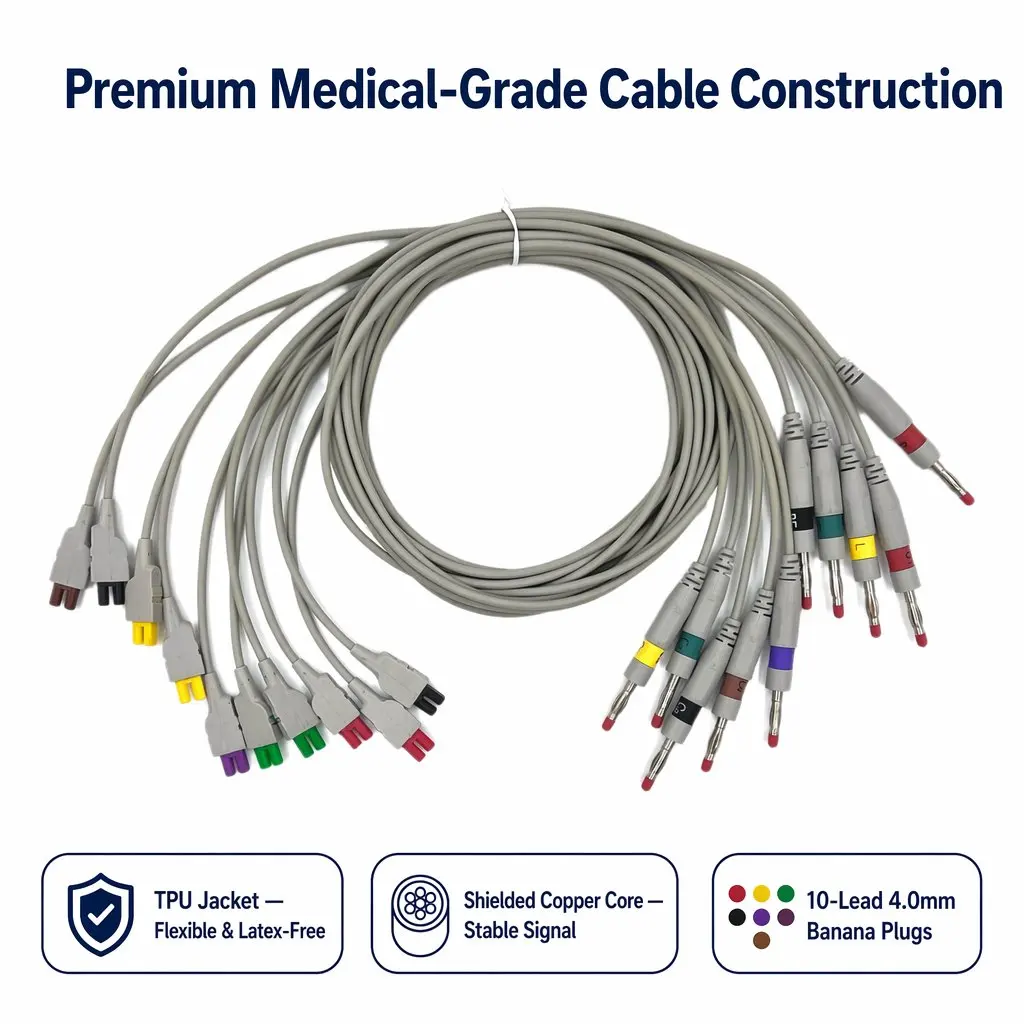 ECG Cable 10-Lead Banana 3.6m AHA IEC - Adult TPU - Model ZK0022
