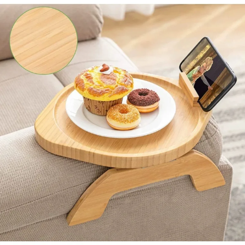 Clip‑on Sofa Armrest Tray Clamp‑on Couch Arm Snack Cup Holder Tray Board Small Apartment Home Living Room Side Table