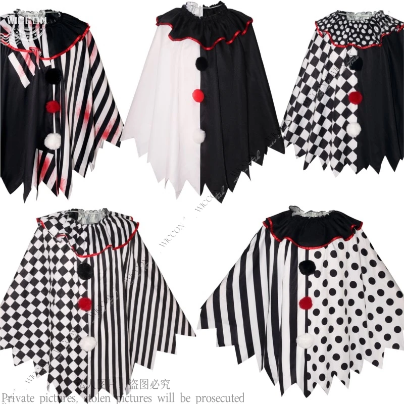 Costume de Clown Effrayant pour Homme et Femme, Cape Noire et Blanche, Masade Tim, ixd'Halloween, Cosplay Adulte