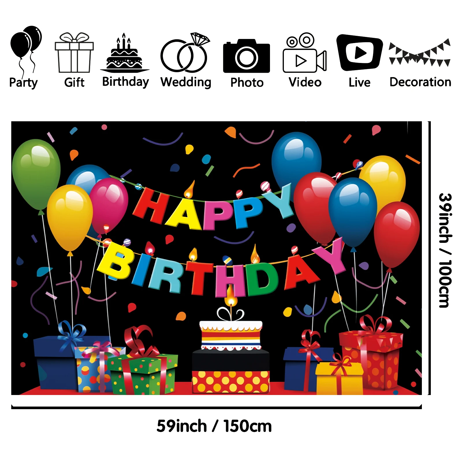 1PCS 100x150cm Baby Birthday(12) Theme Backdrop,Photography Background,Used To Gifts,Activities Or Other Party Decoration