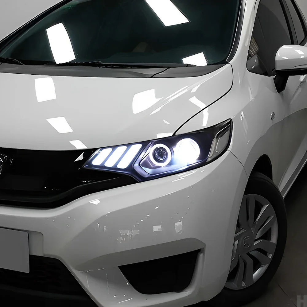Модифицированный автомобильный передний фонарь в сборе для Honda Fit GK5 2014-2020, светодиодная автоматическая фара, обновление Mustang style 2, аксессуар для объектива проектора