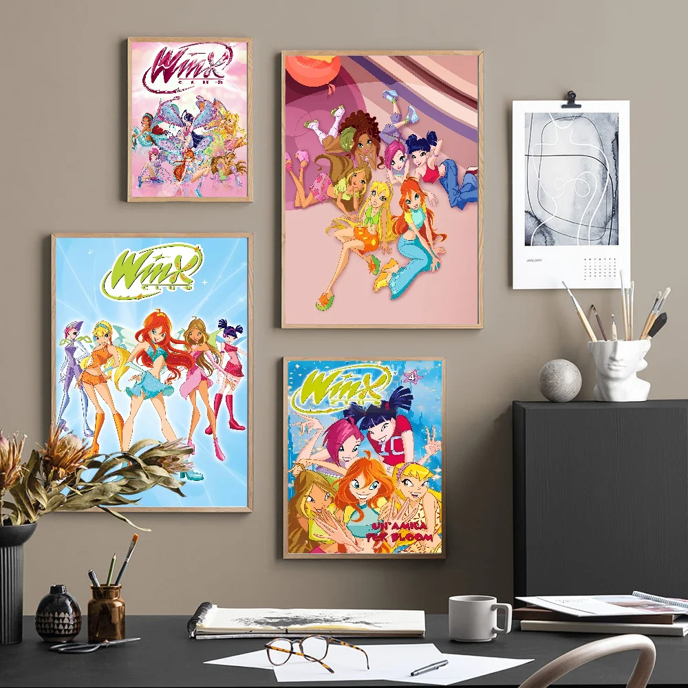 Girl-W-Winx Anime Posters Sticky Decoracion Painting Wall Art White Kraft Paper Wall Decor