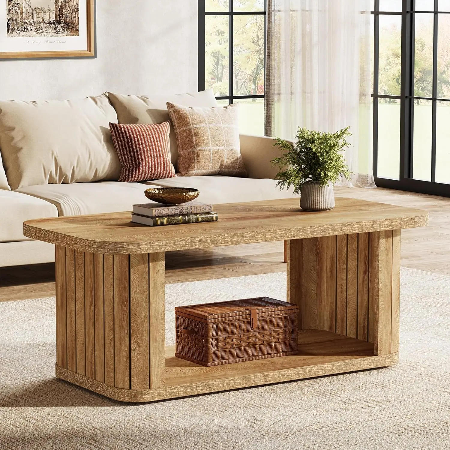 

Coffee Table, 47.24-Inch Farmhouse Wood Center Tables for Living Room, 2-Tier Cocktail Living Room Table