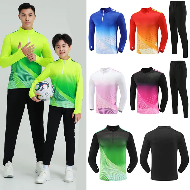 Kids Youth Adult Training Sports Tracksuit Set Zip Up Jacket and Black Sweatpants Football After Match Hotel Airport Uniform