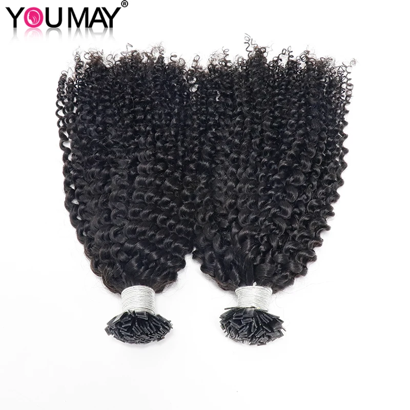 3C4A Kinky Curly K Tip Extension Flat Fusion I Tip Brazilian Curly Human Hair Bundles Keratin Tip Hair For Black YouMay Virgin