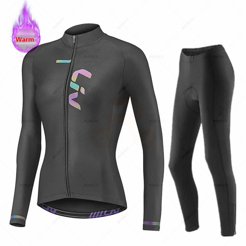 Liv Women Team Winter Cycling Clothing Thermal Fleece Bicycle Jersey Set MTB Clothes Road Bike Uniforme Ropa Ciclismo Invierno