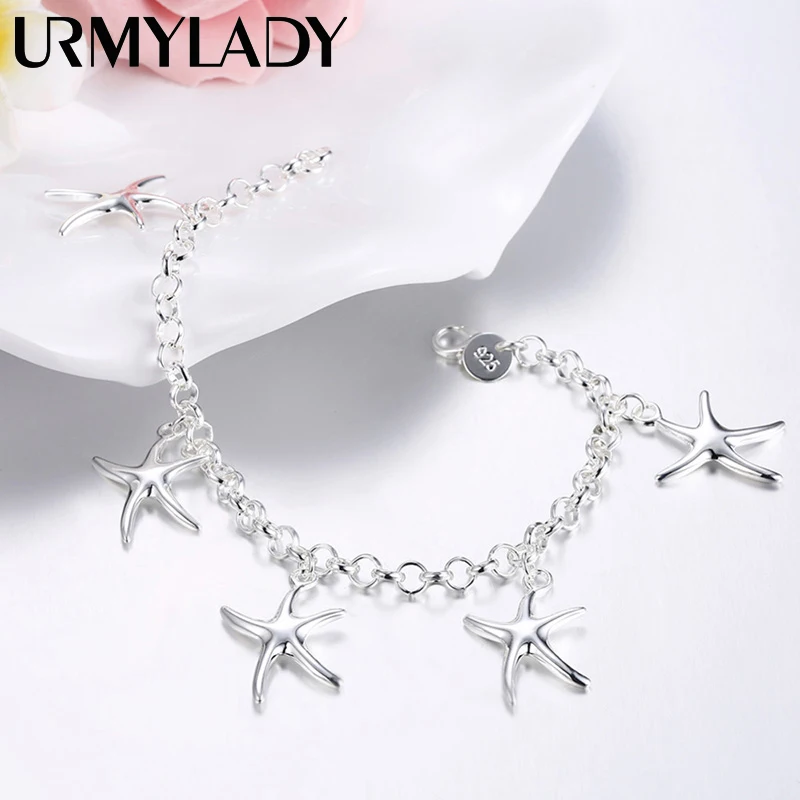 

URMYLADY 925 Sterling Silver Five Star Bracelet For Woman Wedding Party Charm Jewelry