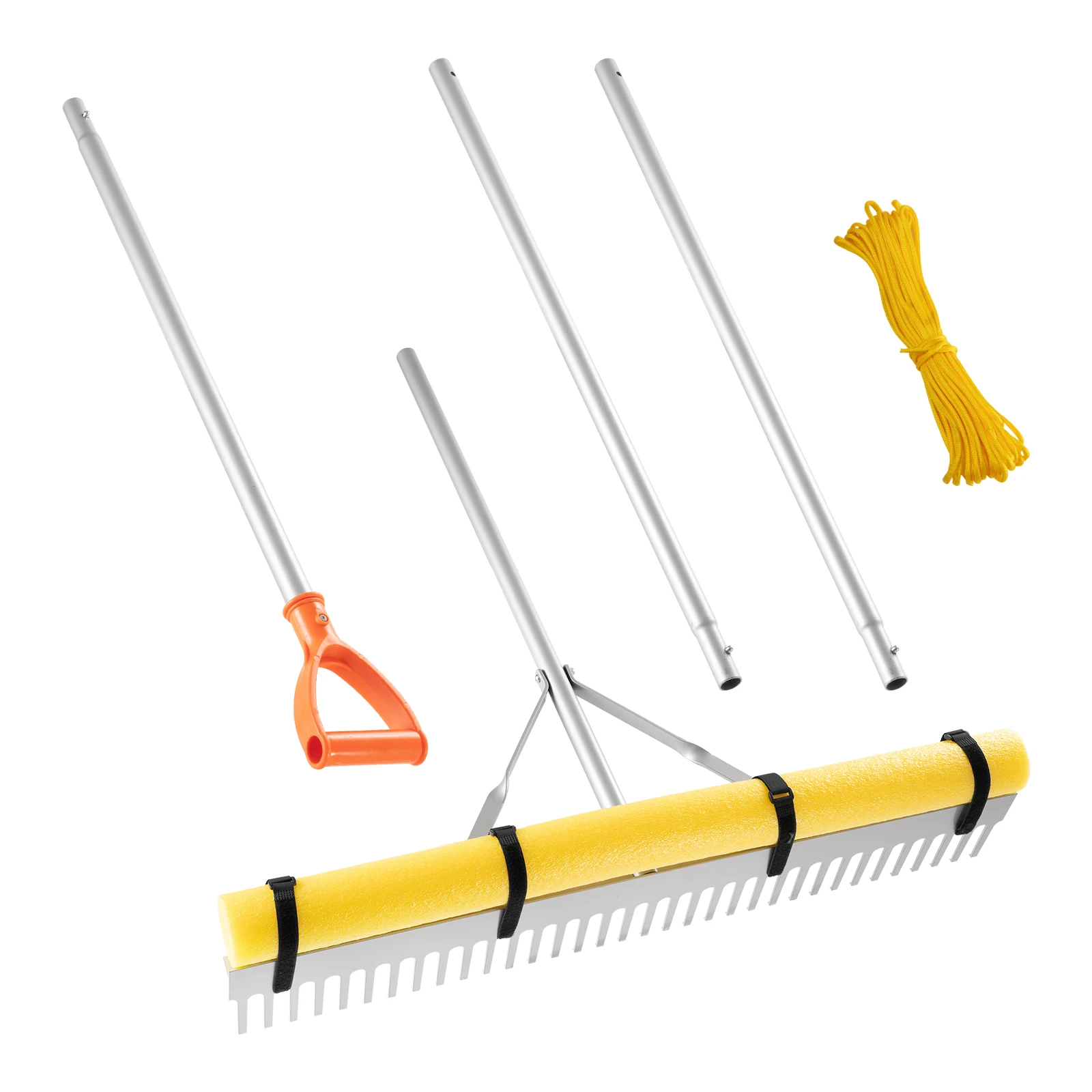 SucceBuy Landscape Rake 36 inch Wide Head Large Heavy Duty Aluminum Landscaping Leaf Rake Tool for Loosening Soil Yard 52ft Rope