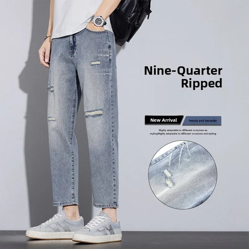 

Летние тонкие мужские джинсы свободного кроя, повседневные прямые брюки-чинос, универсальные износостойкие джинсовые шорты для мужчин