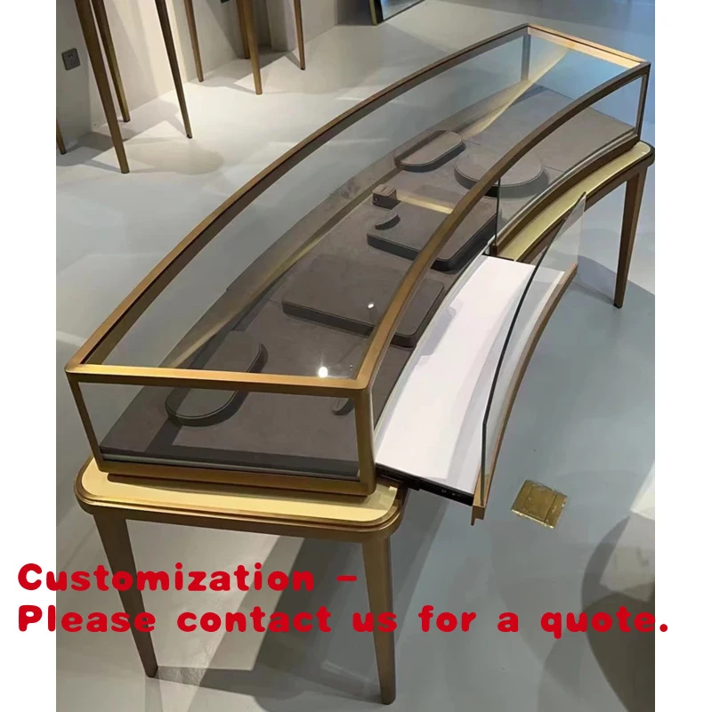 

custom.LED Light Glass Display Cabinet Circular Showcase Made of Stainless Steel MDF Solid Wood Retail Showroom Use