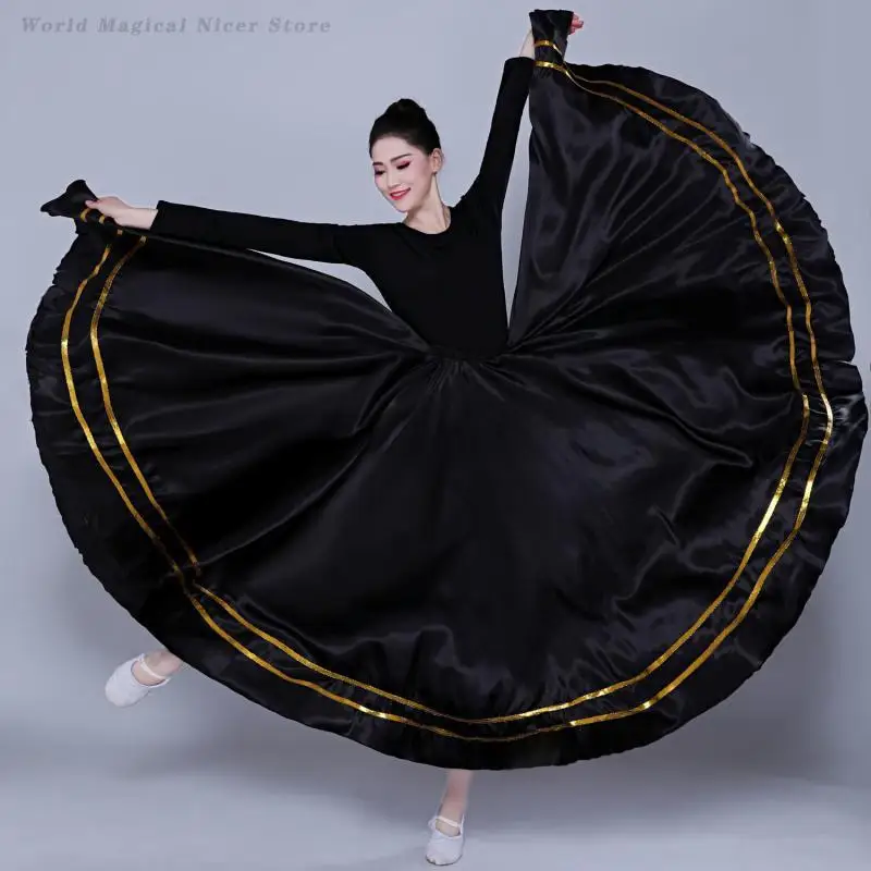 Gypsy Spanien Flamenco Tango Tanz Röcke Frauen Bühne Leistung Tänzerin Kostüm Große Schaukel Rock Satin Lange Ballett Bauch Dancewear
