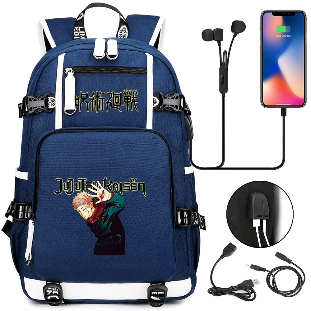 Anime Jujutsu Kaisen Backpack Teenager School Bag Multifunction USB Charging Bag Men Women Travel Laptop Bag Backpack Mochila