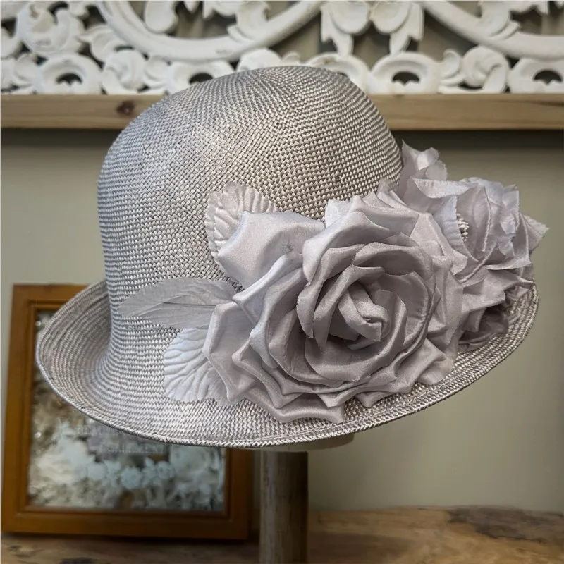 

Spring/Summer Light luxury F Linen half-brimmed top hat silk Elegant flowers Simple sunshade